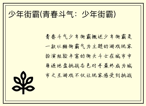 少年街霸(青春斗气：少年街霸)